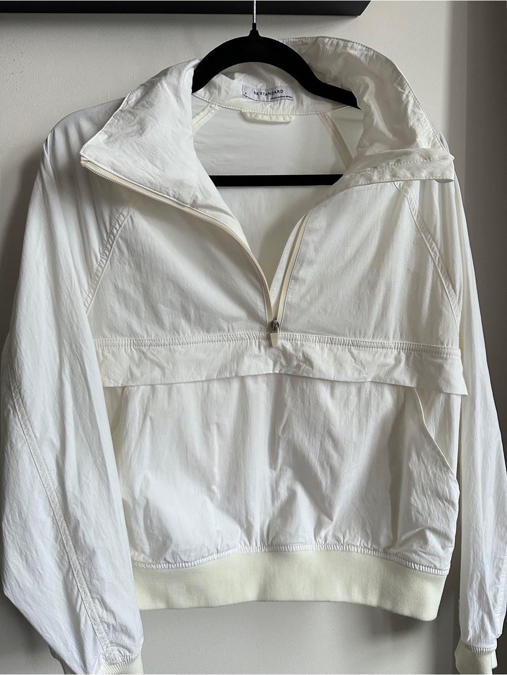 90s Minimalist White Popover Anorak Windbreaker Funnel Neck Jacket - Picture 3 of 10
